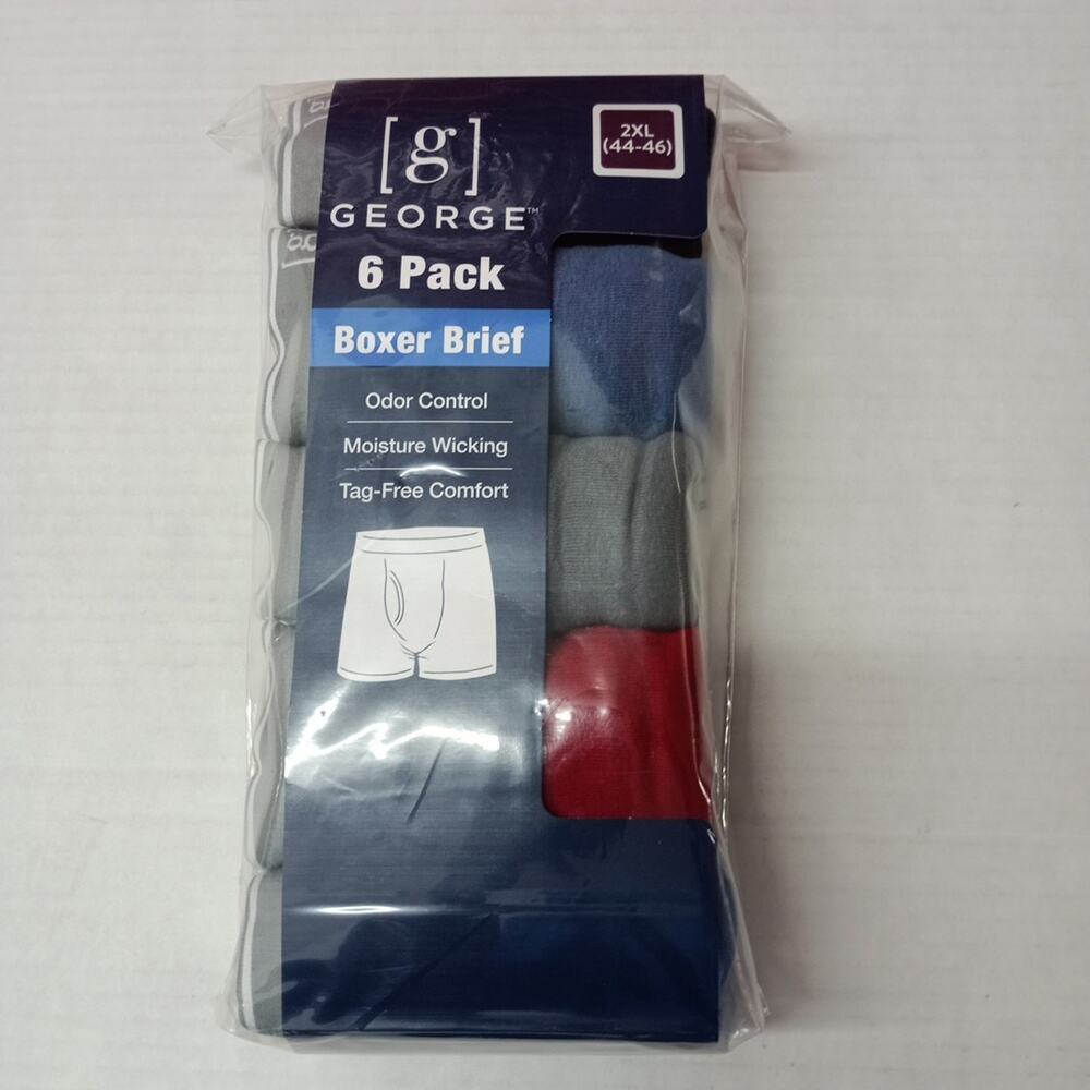 6-Pack GEORGE Men’s 2XL Boxer Briefs‎ Moisture Wicking Odor Control Tag-Free